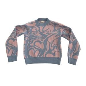 &Merci Abstract Hearts All Over Print Sweat Baby Blue Light Pink Womens Medium